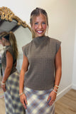 Megan Mock Neck Textured Knit Top Brown