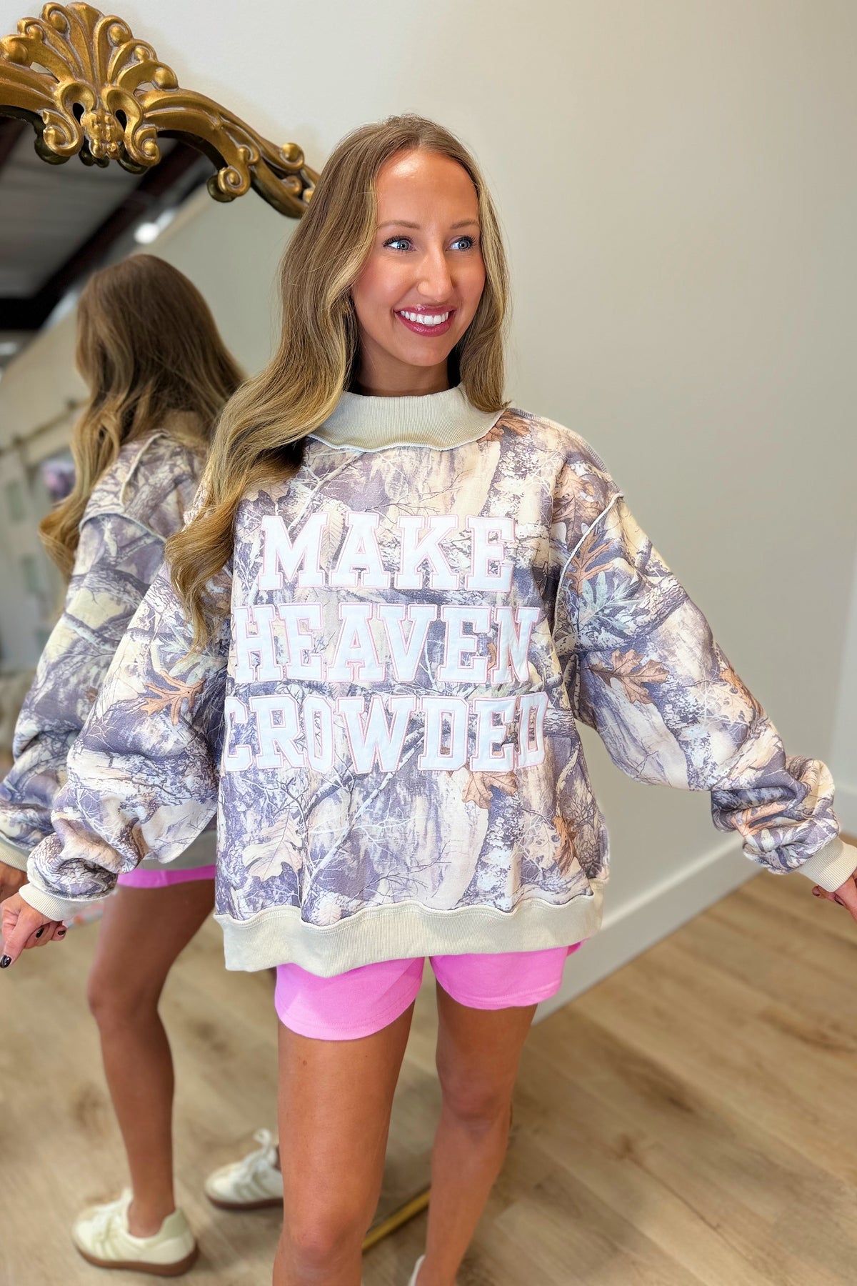 Make Heaven Crowded Camo Mock Neck Sweatshirt