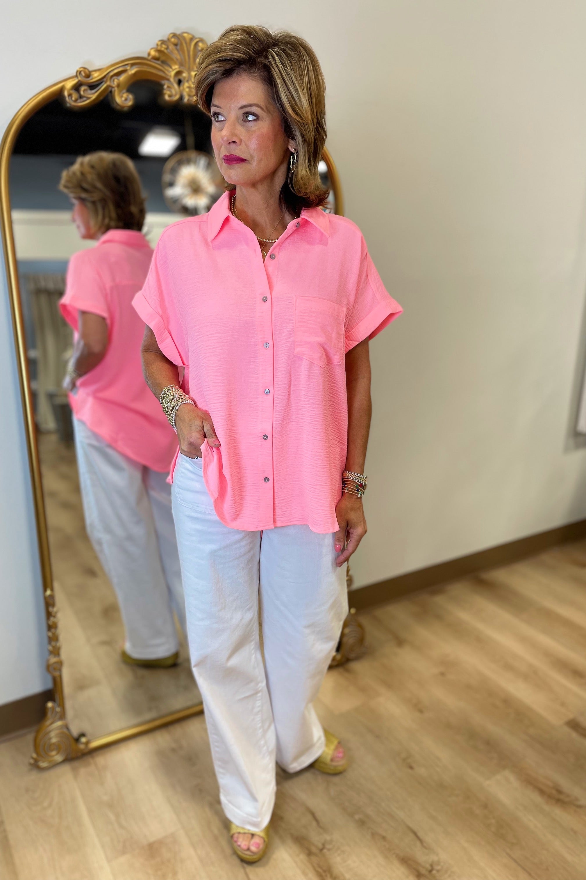 Cool Breeze Button Down Shirt Pink