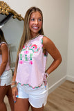 Earthy Embroidery Pink Stripe Tank Pink