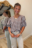 Changing Leaves Gingham Top Brown
