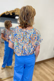 Polished Paisley V Neck Top Blue