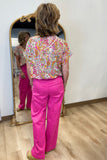 Polished Paisley V Neck Top Pink