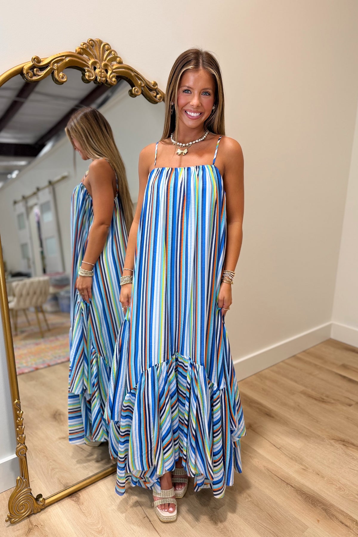 Beach Resort Stripe Dress Blue