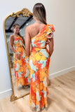 Citrus Crush One Shoulder Cutout Maxi Dress Orange