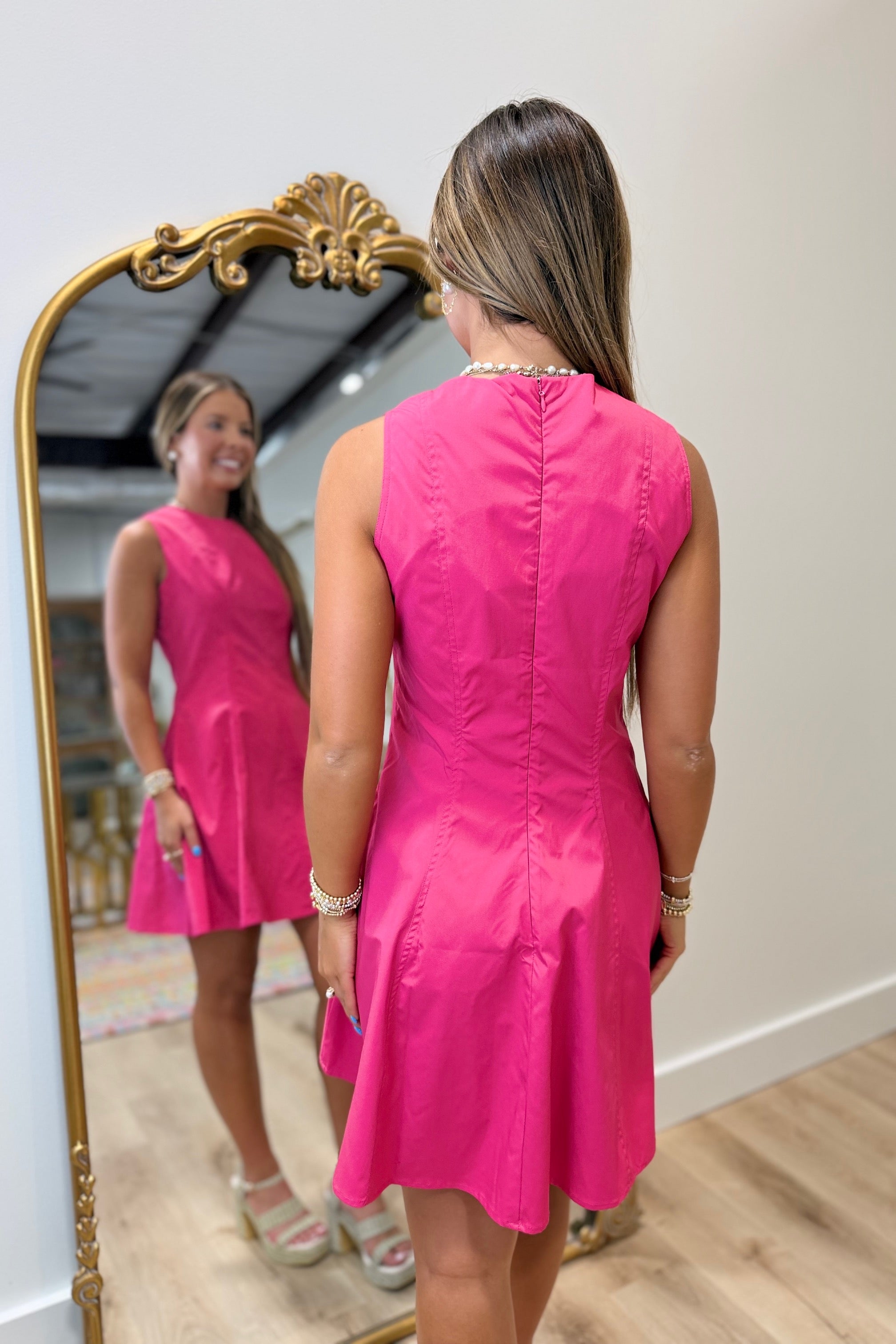 pink sleeveless skater dress Isn't She Lovely Sleeveless Ruffle Skater Dress