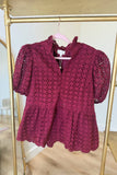 PLUS Lanie Eyelet Puff Sleeve Top Maroon