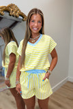 Day Off V Neck Short Set Yellow Stripe