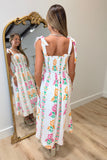 Island Bloom Smocked Midi Dress White