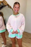 Mixed Media Striped Sweatshirt Pink
