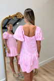 Southern Saturday Puff Sleeve Dress Pink