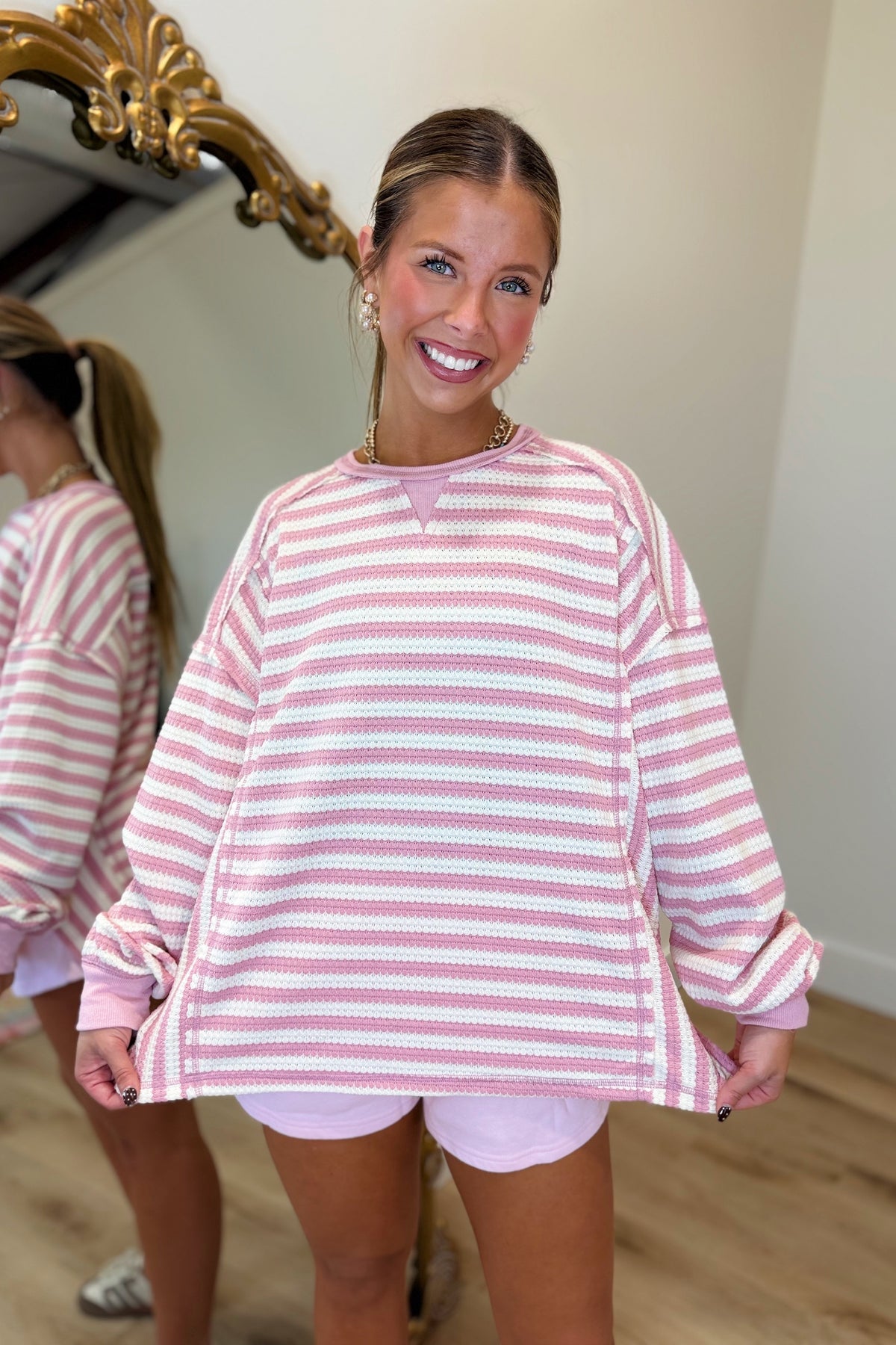 Weekend Cozy Waffle Top Pink