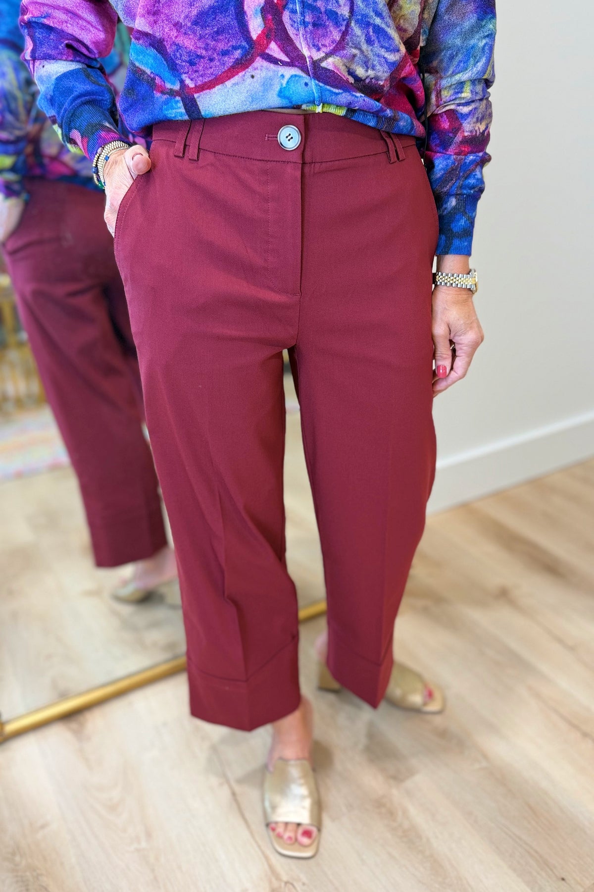 Renuar Wide Cuff Pant Cabernet