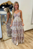 Romantic Floral Tiered Maxi Dress Clay
