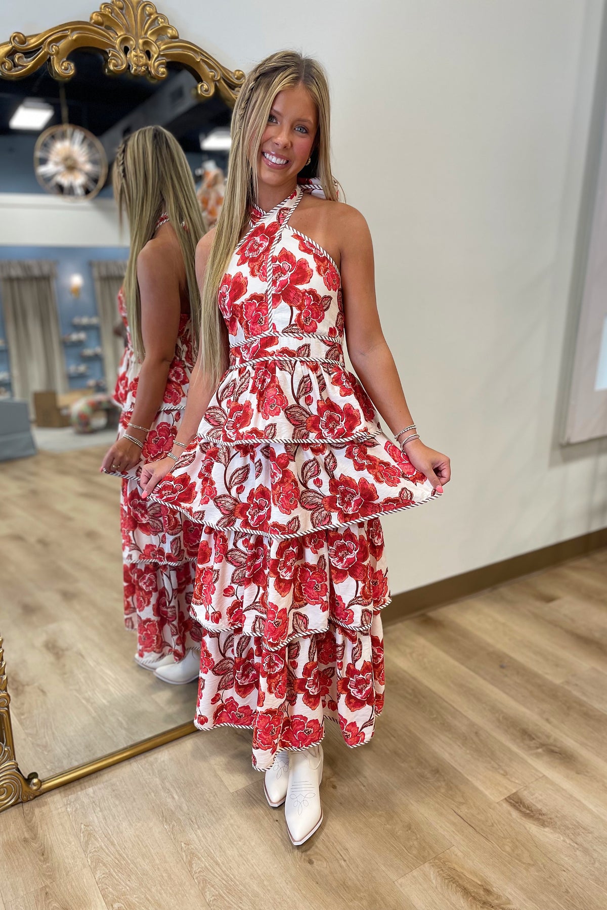 Crimson Petal Midi Dress