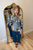 Renuar Long Sleeve Printed Blouse Olive