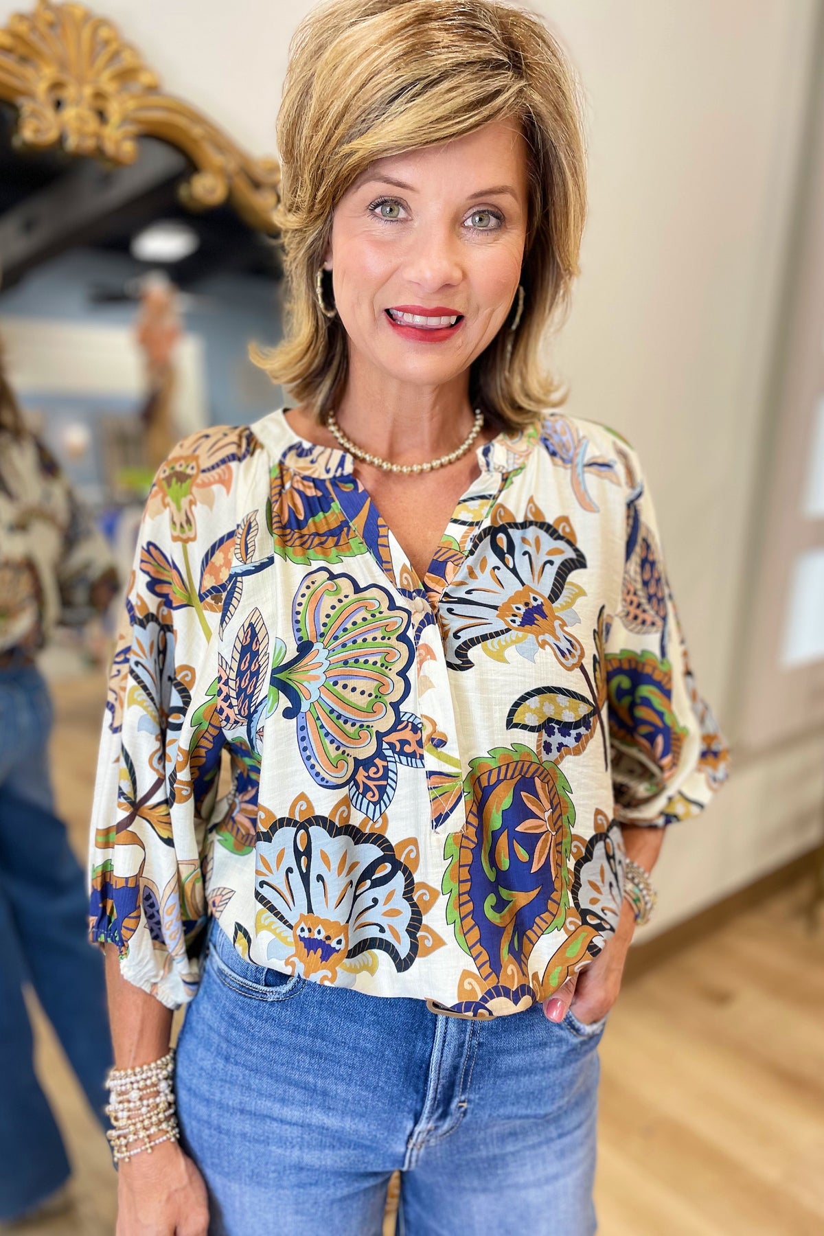 Umgee Abstract Print Top Cream