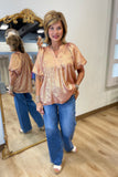 Metallic Puff Sleeve Blouse Rose Gold