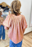 Metallic Puff Sleeve Blouse Rose Gold