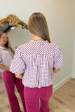 Piper Plaid Bubble Top Burgundy