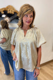Umgee Metallic Puff Sleeve Blouse Cream