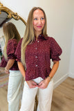 Frilly Dots Top Burgundy