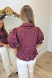 Frilly Dots Top Burgundy