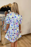 Umgee Floral Split Neck Dress Mint