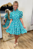 Umgee Pleated Split Neck Dress Green