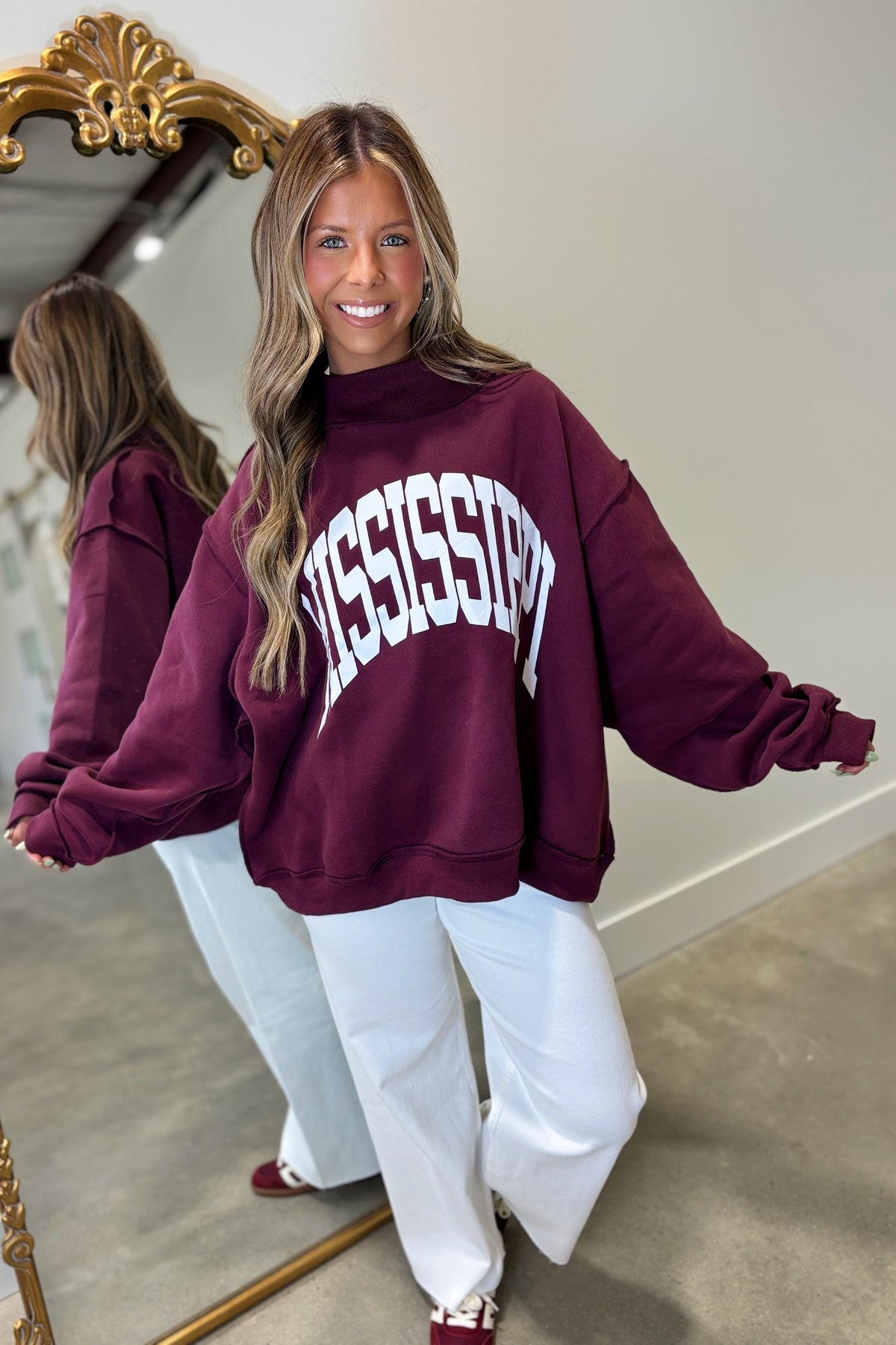 Mississippi Reversible Mock Neck Sweatshirt Maroon