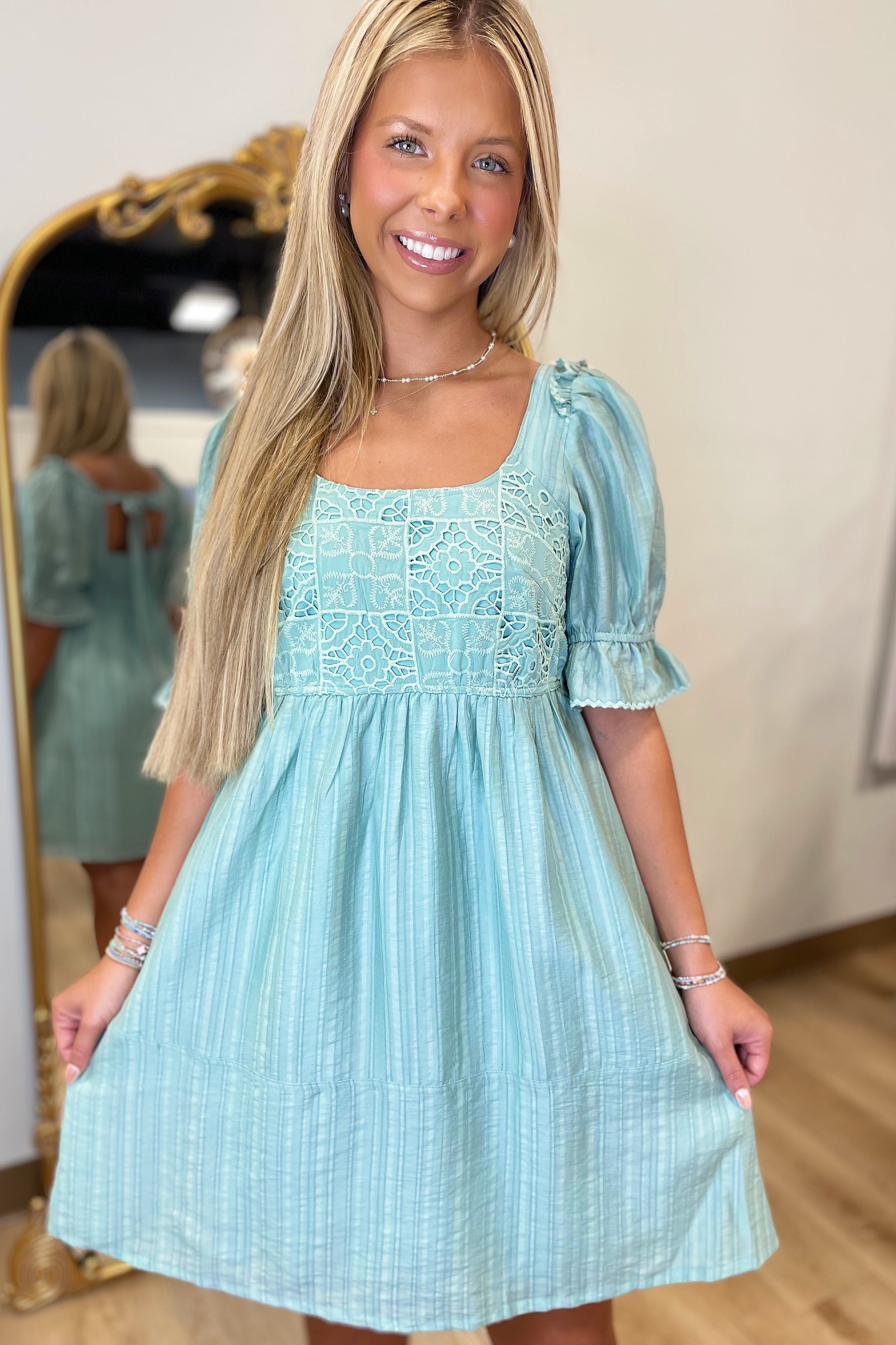 Ava Crochet Design Dress Aqua