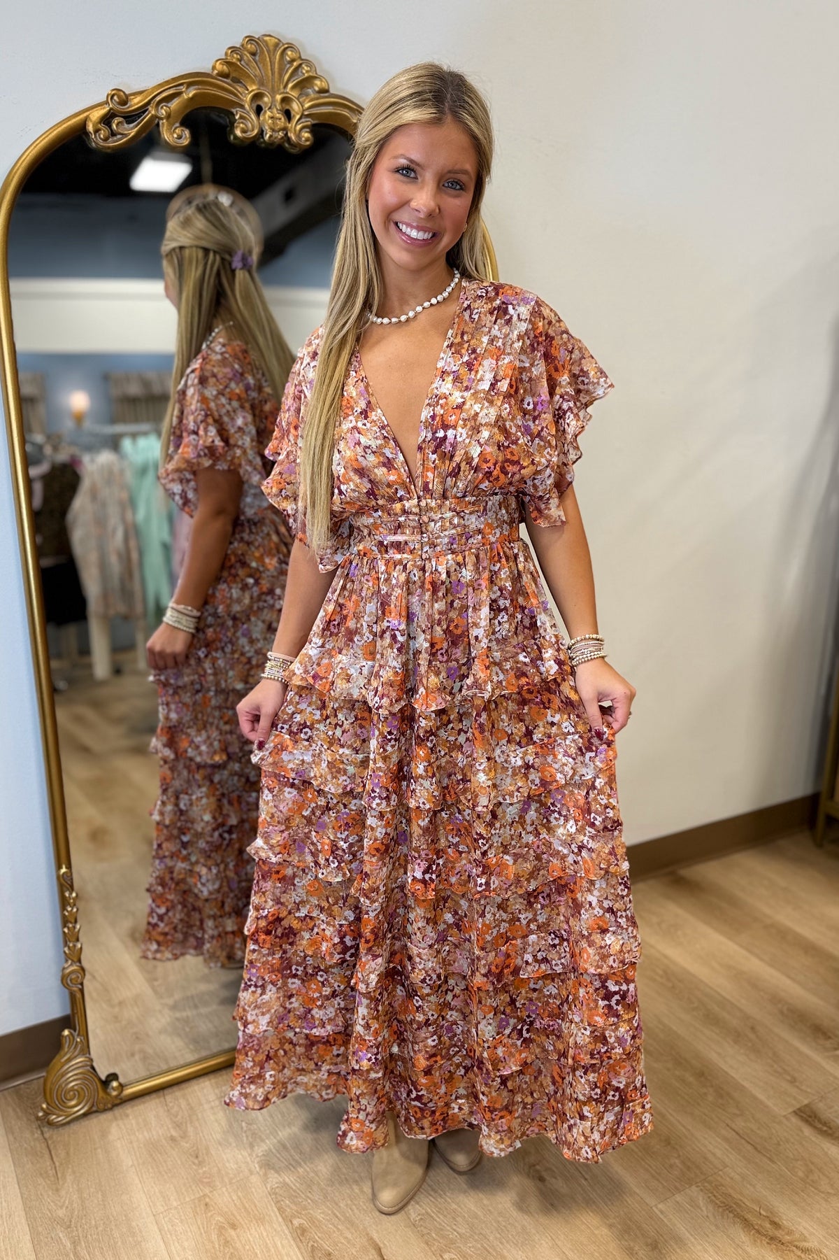 Eliza Deep V Dress Fall Floral