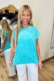 Crinkle Washed Tee Turquoise