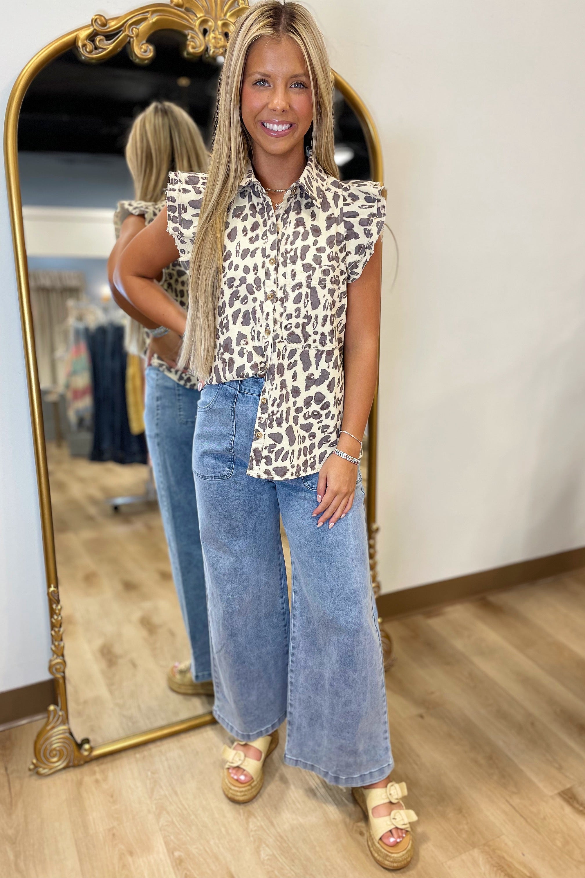 Pork Chop Pocket Wide Leg Pants Denim