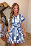 Cloudy Skies Plaid Tie Dress Navy