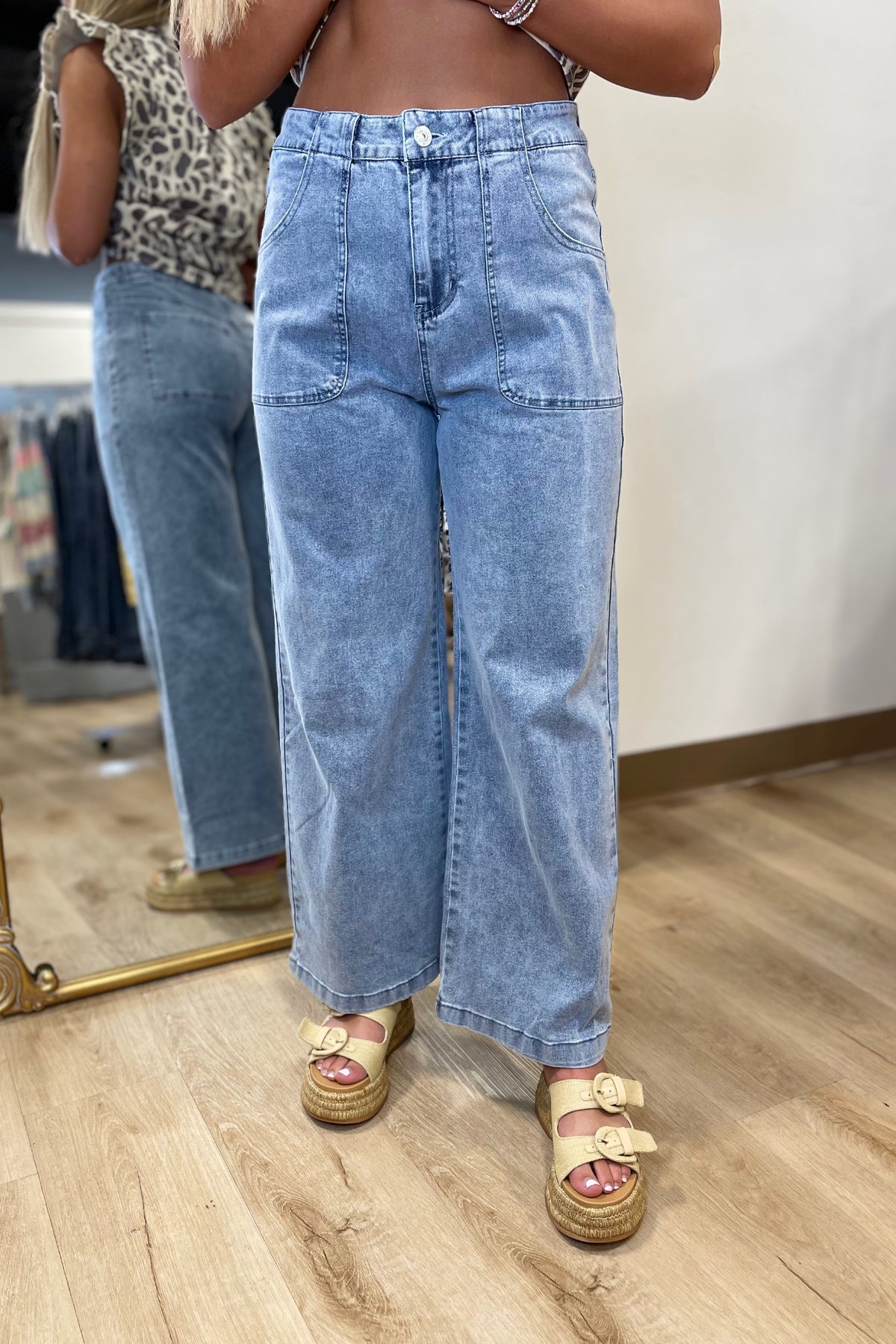 Pork Chop Pocket Wide Leg Pants Denim