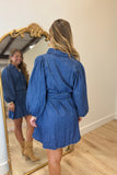 Midnight Forecast Belted Denim Dress
