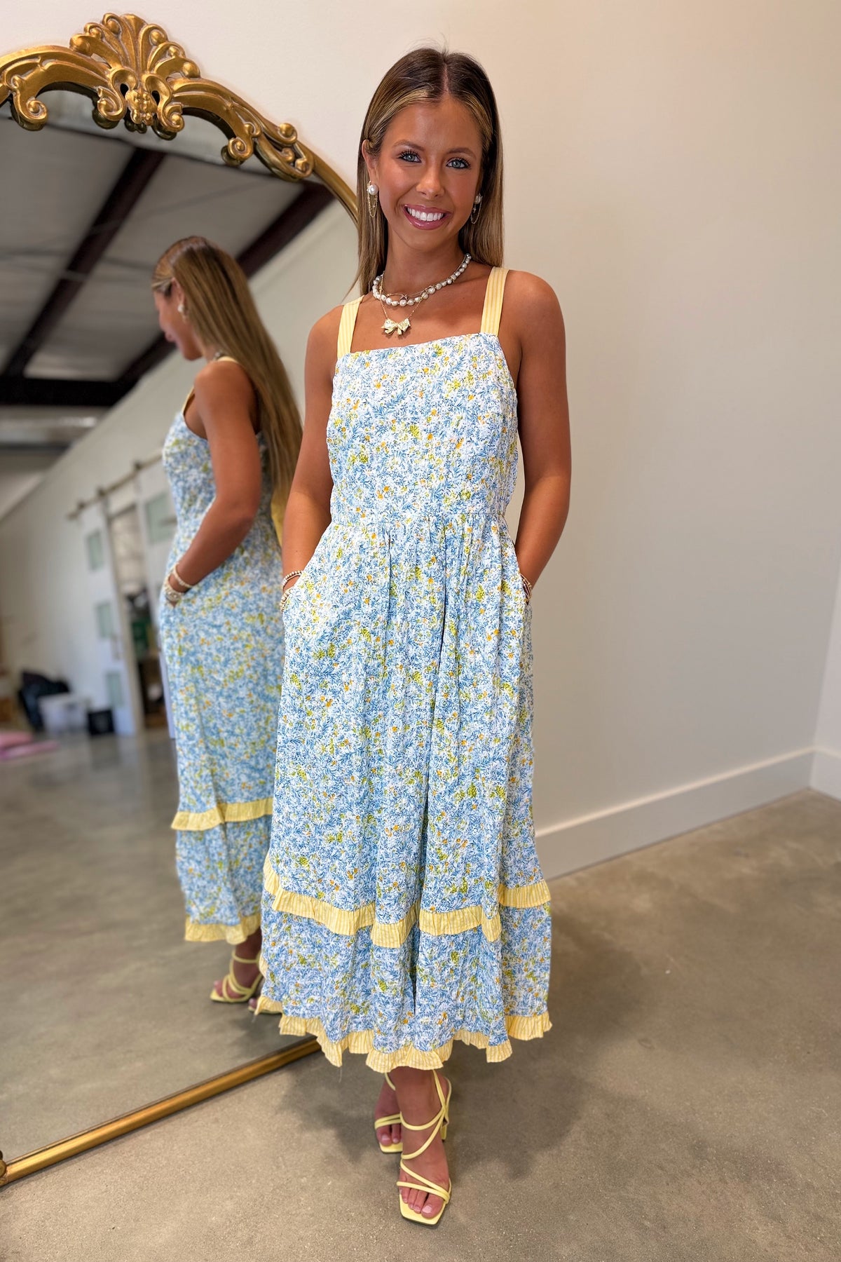 Blue Meadow Tie-Back Midi