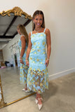Blossom Celebration Mesh Midi Dress Aqua