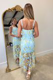Blossom Celebration Mesh Midi Dress Aqua