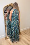 Floral Vine Halter Maxi Dress Green