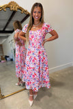Radiant Garden Embroidered Short Sleeve Midi Dress