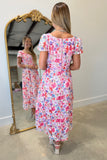 Radiant Garden Embroidered Short Sleeve Midi Dress