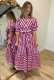 Berry Blush Striped Midi Dress