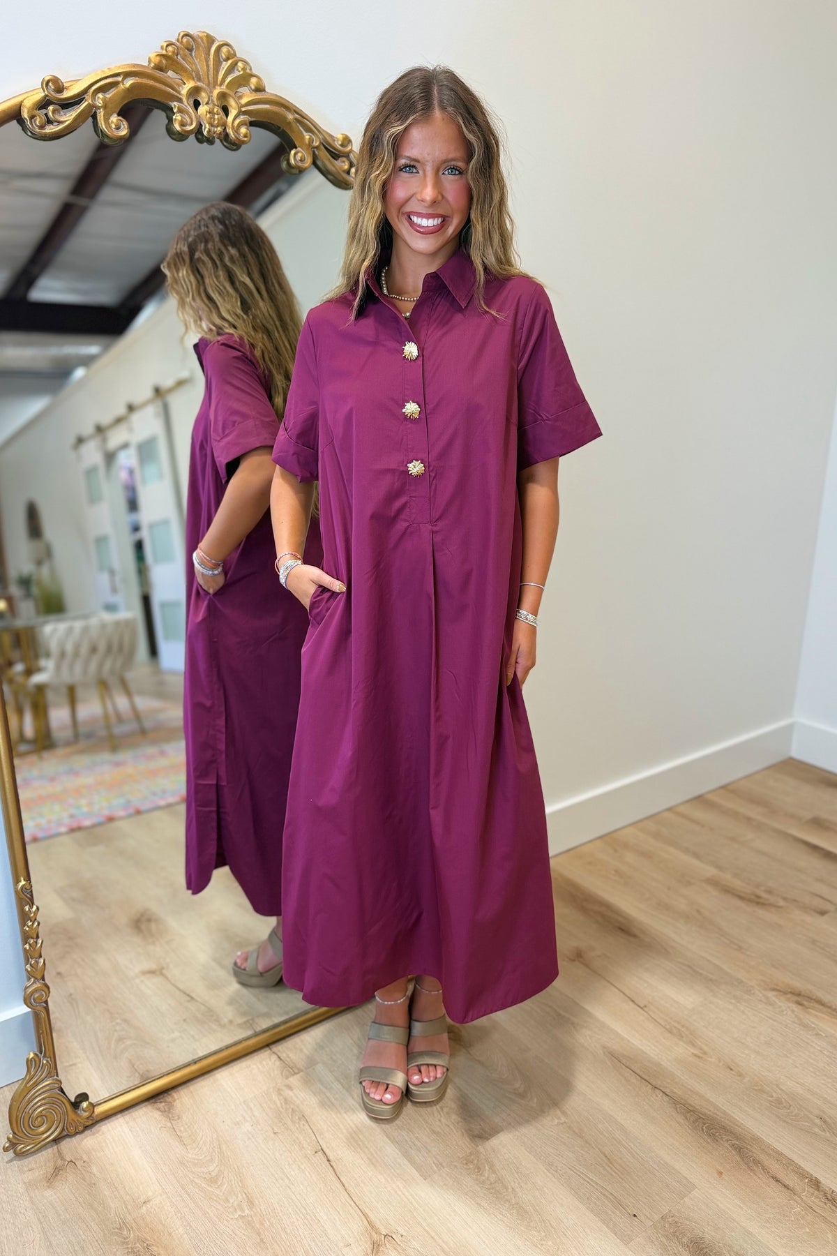 Merlot Muse Button Midi Dress