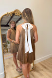 Chestnut Charm Bow Pleated Dress