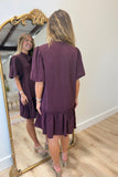 Bow Neck Puff Sleeve Dress Merlot