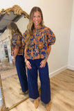 Amber Alert Floral Paisley Top Navy