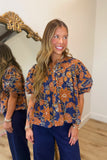 Amber Alert Floral Paisley Top Navy