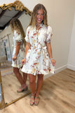 Soft Autumn Bloom Puff Sleeve Dress Cream